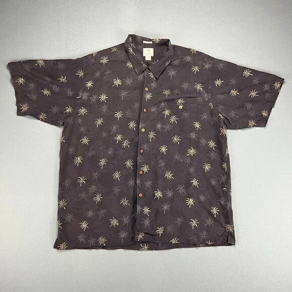 Luau Shirt Men's 2XL Silk Dark Gray Hawaiian Button Up Short Sleeve Palm Tree - Picture 1 of 7